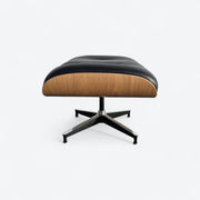Right side view of black and oak tall Eames Lounge Chair Ottoman