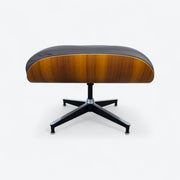 Right side view of brown walnut Eames Lounge Chair Ottoman