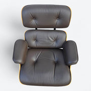 Top down view of brown walnut Eames Lounge Chair