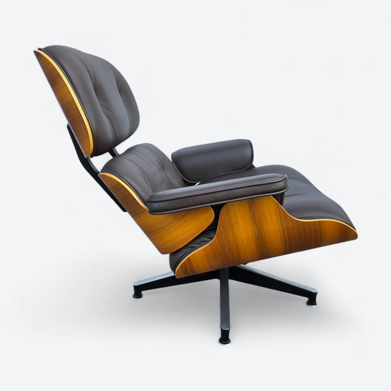 Right side view of brown walnut Eames Lounge Chair