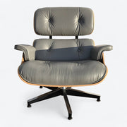 Front view of grey and oak Eames Lounge Chair