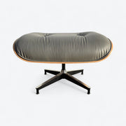 Front view of grey and oak Eames Lounge Chair Ottoman