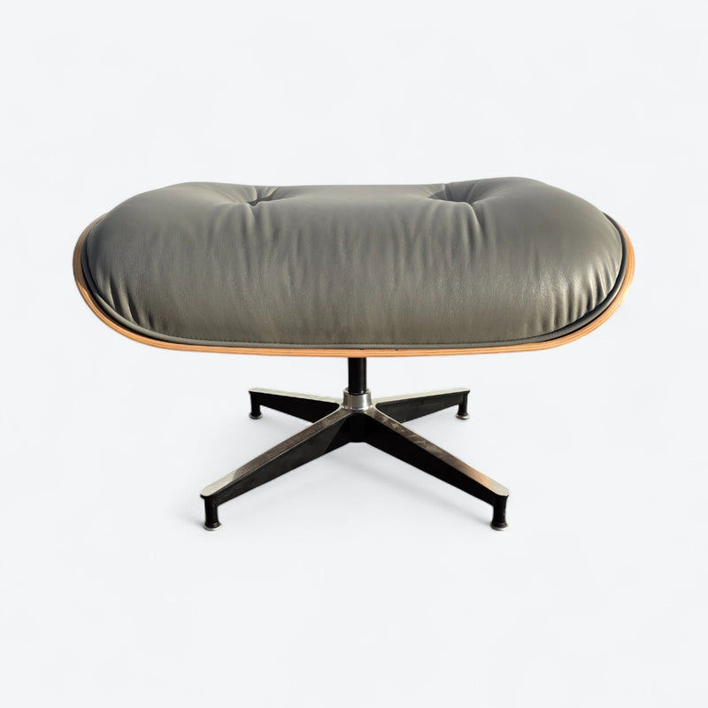 Front view of grey and oak Eames Lounge Chair Ottoman