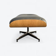 Right side view of grey and oak Eames Lounge Chair Ottoman