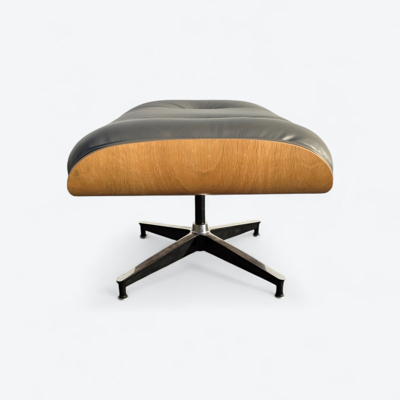 Right side view of grey and oak Eames Lounge Chair Ottoman