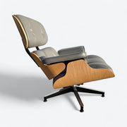Right side view of grey and oak Eames Lounge Chair