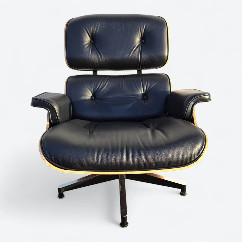Front view of black and santos tall Eames Lounge Chair
