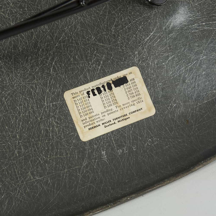 View of label on Elephant Grey Eames DSW Dining Side Chair
