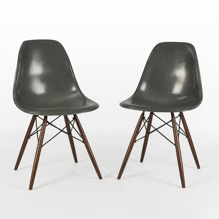 Front angled view of pair of Elephant Grey Eames DSW Dining Side Chairs
