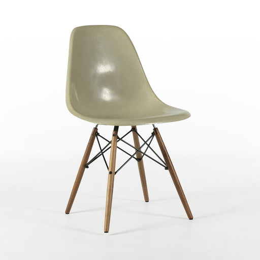 Front angled view Grey Yellow Eames Side Chair on White background