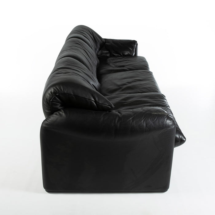 Right side top down view black leather Maralunga sofa