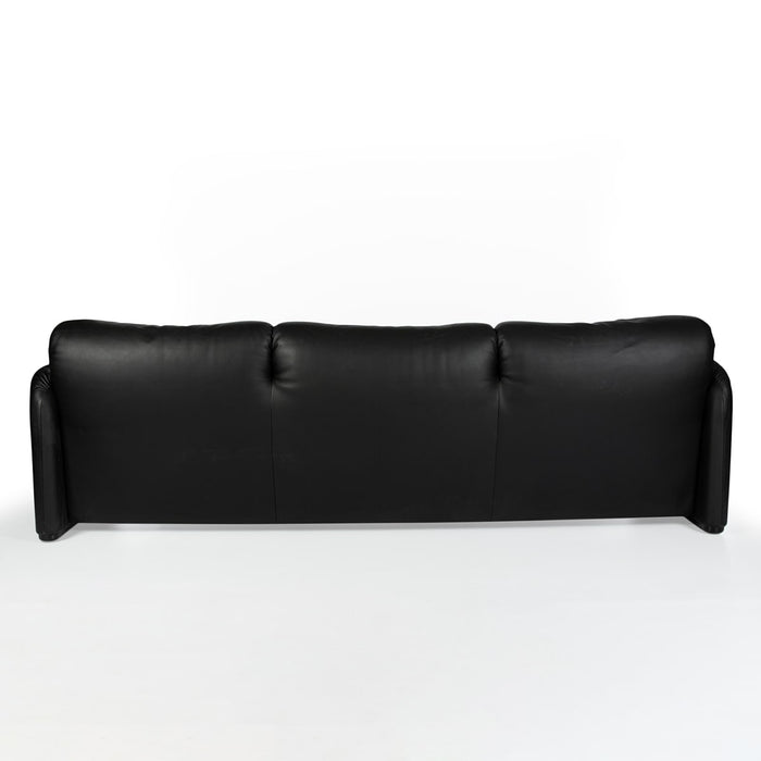 Rear view black leather Maralunga sofa