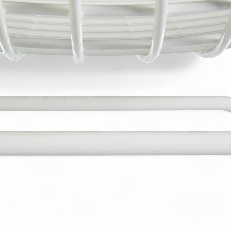 View of logo on white Bertoia barstool