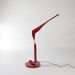 Front angled view of red Behars leaf lamp