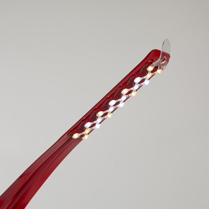 Close up view of red LEDs on Behars leaf lamp
