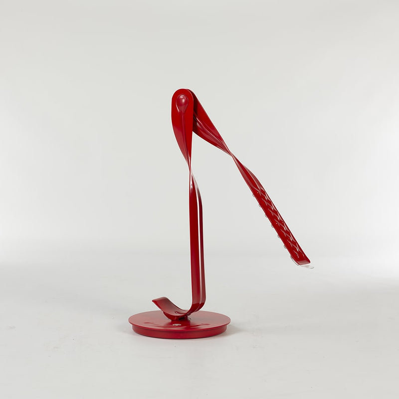 Front angled partially open view of red Behars leaf lamp