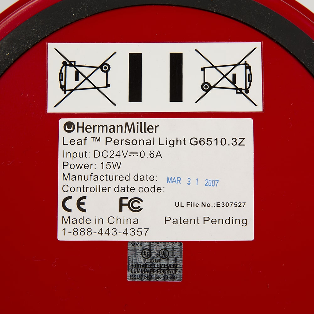 Red Herman Miller Original Yves Behars Swivel LED Leaf Lamp