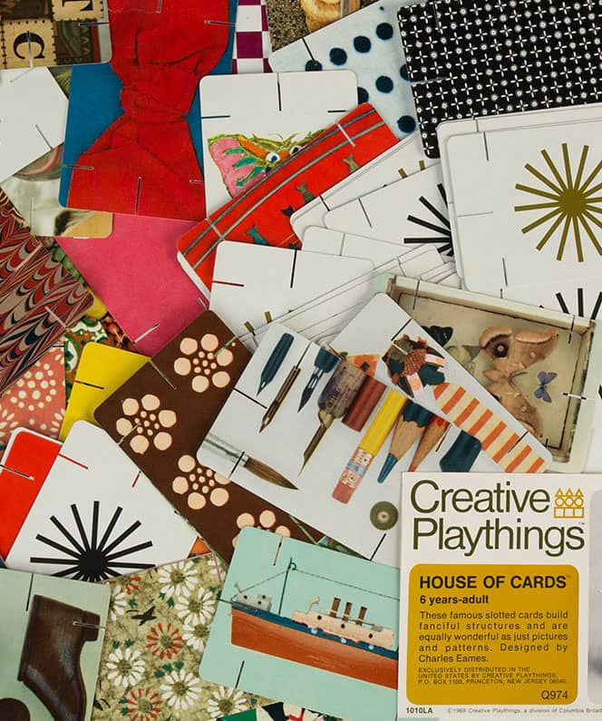 A photo of a later Creative Playthings version of the Eames House of Cards in the original smaller size